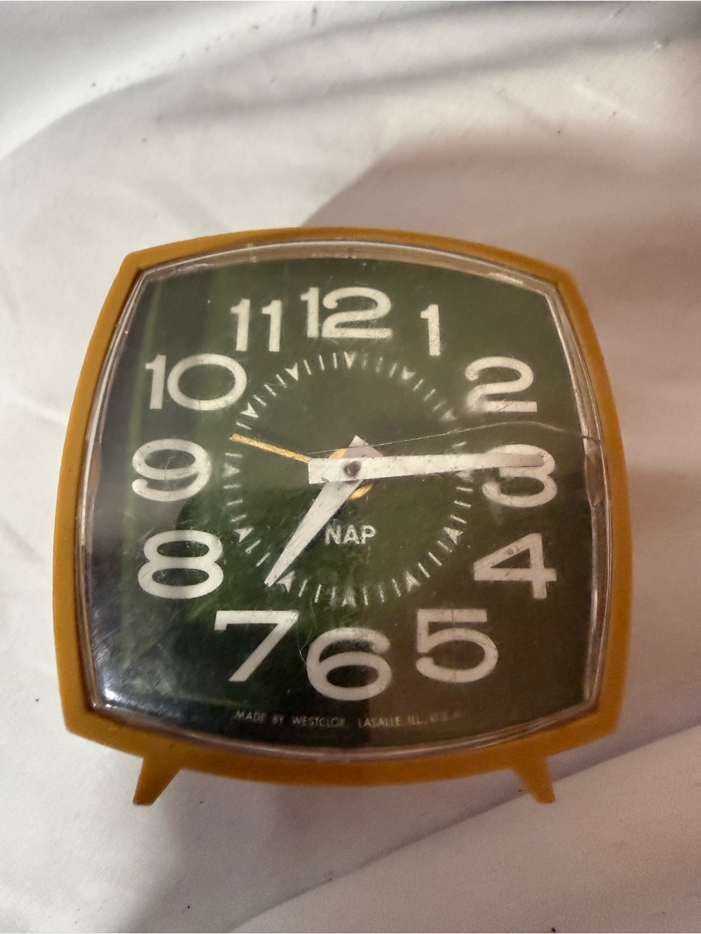 Vintage NAP Alarm Clock Mustard Yellow Green Face Made in USA Working MCM